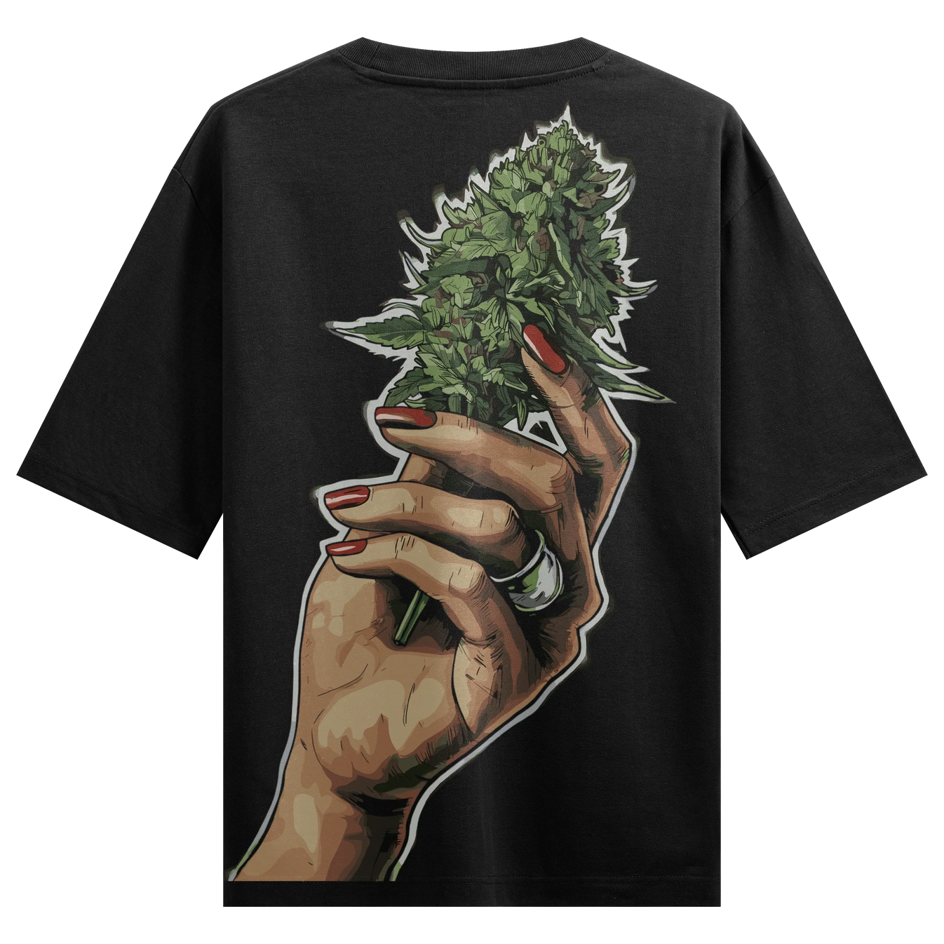 Cannabis artwork on PRDGY oversized t-shirt