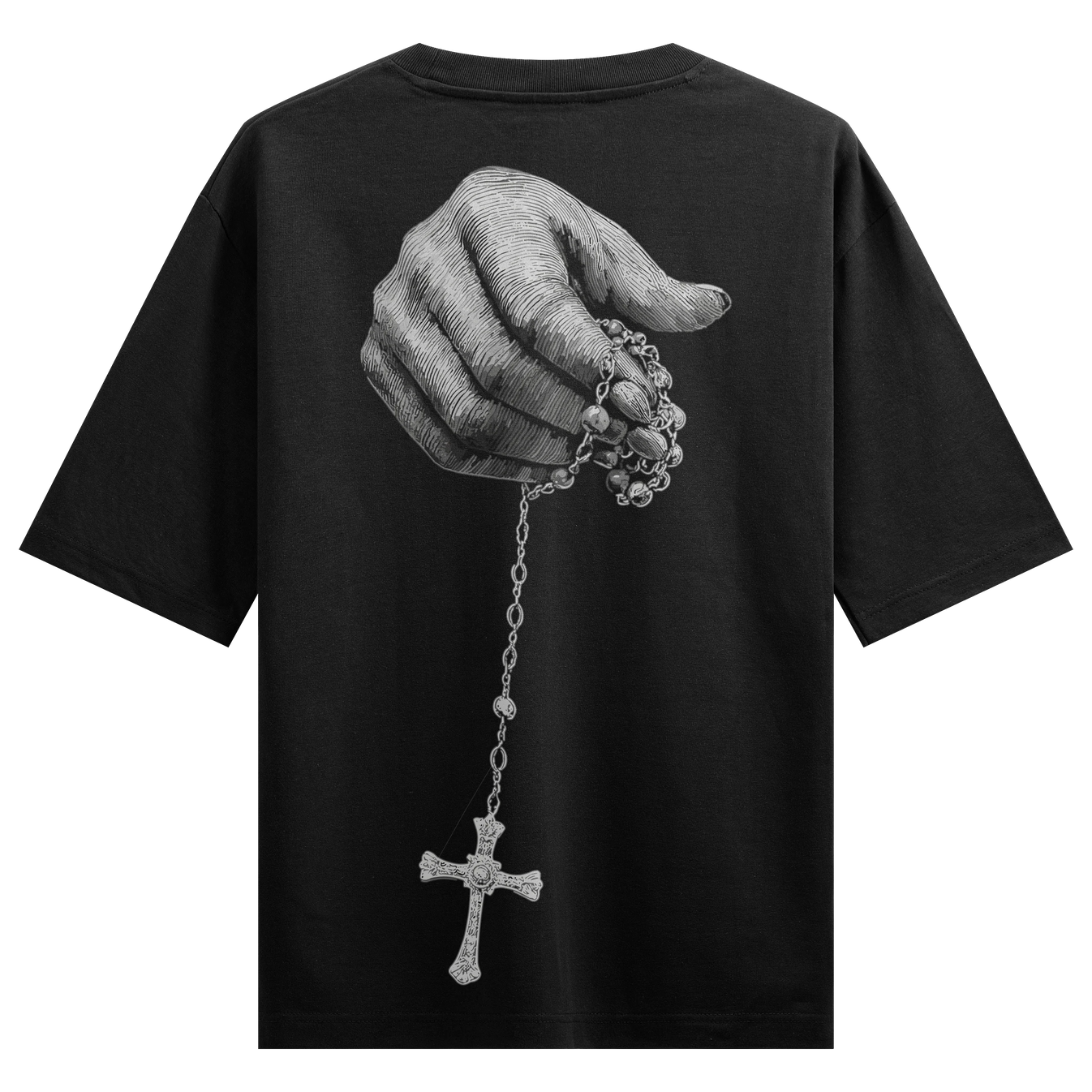 Rosary artwork on PRDGY oversized t-shirt