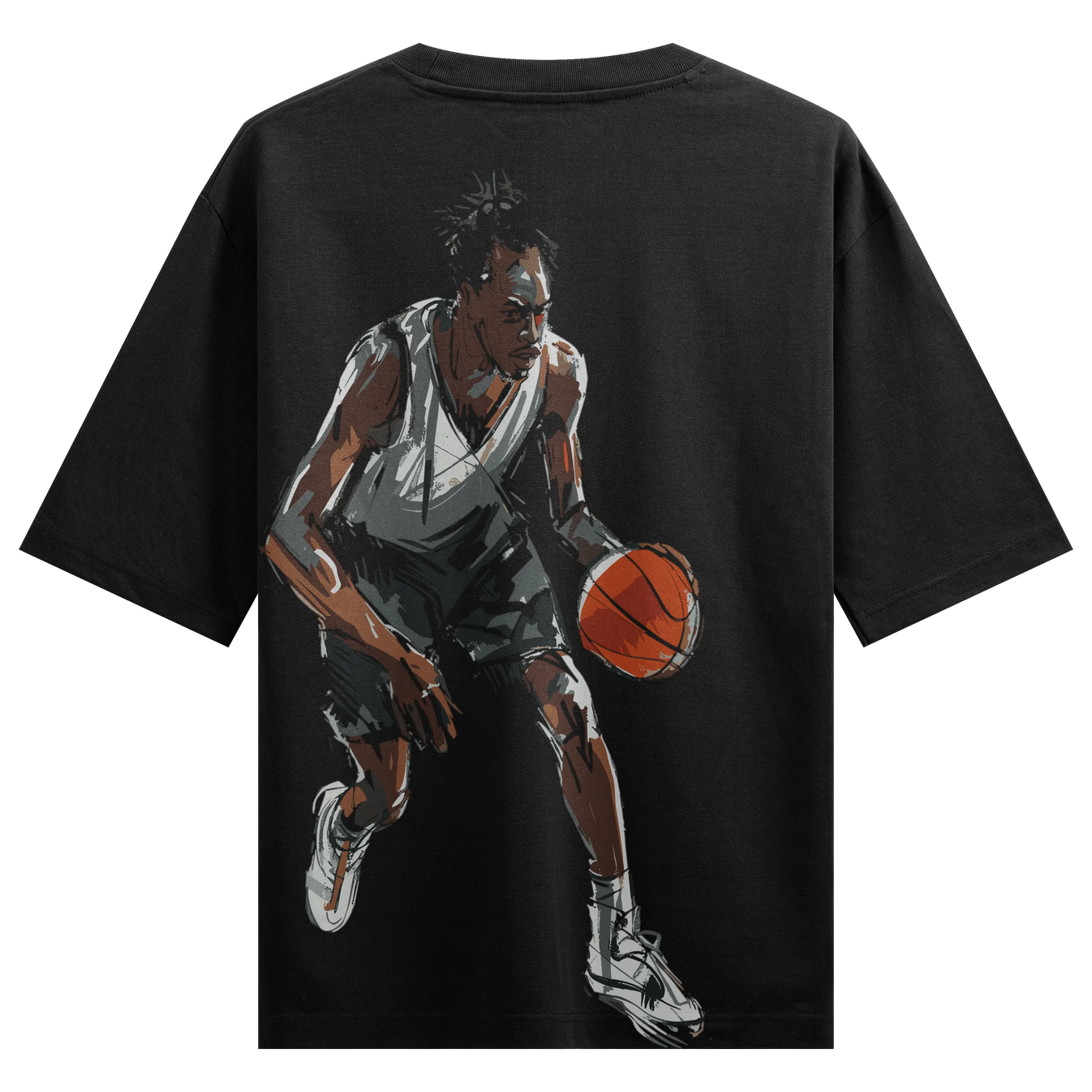 Basketball Player artwork on PRDGY oversized t-shirt