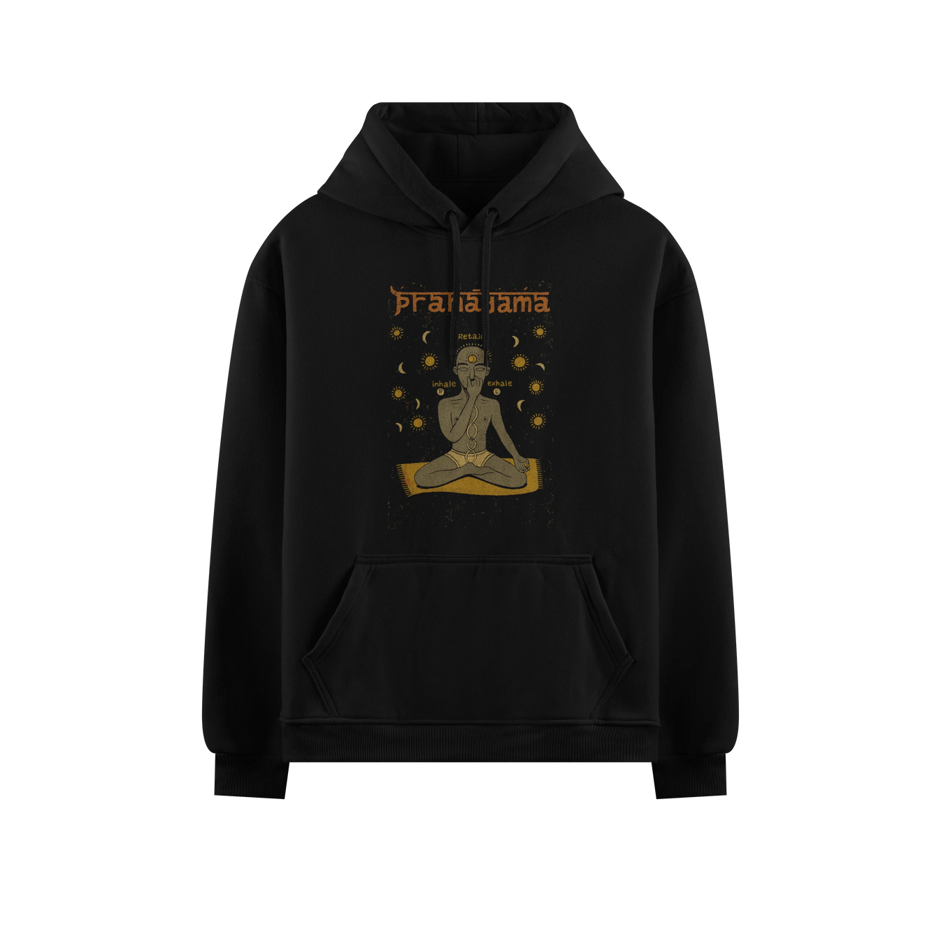 Pranayama Relax Inhale Exhale artwork on PRDGY hoodie
