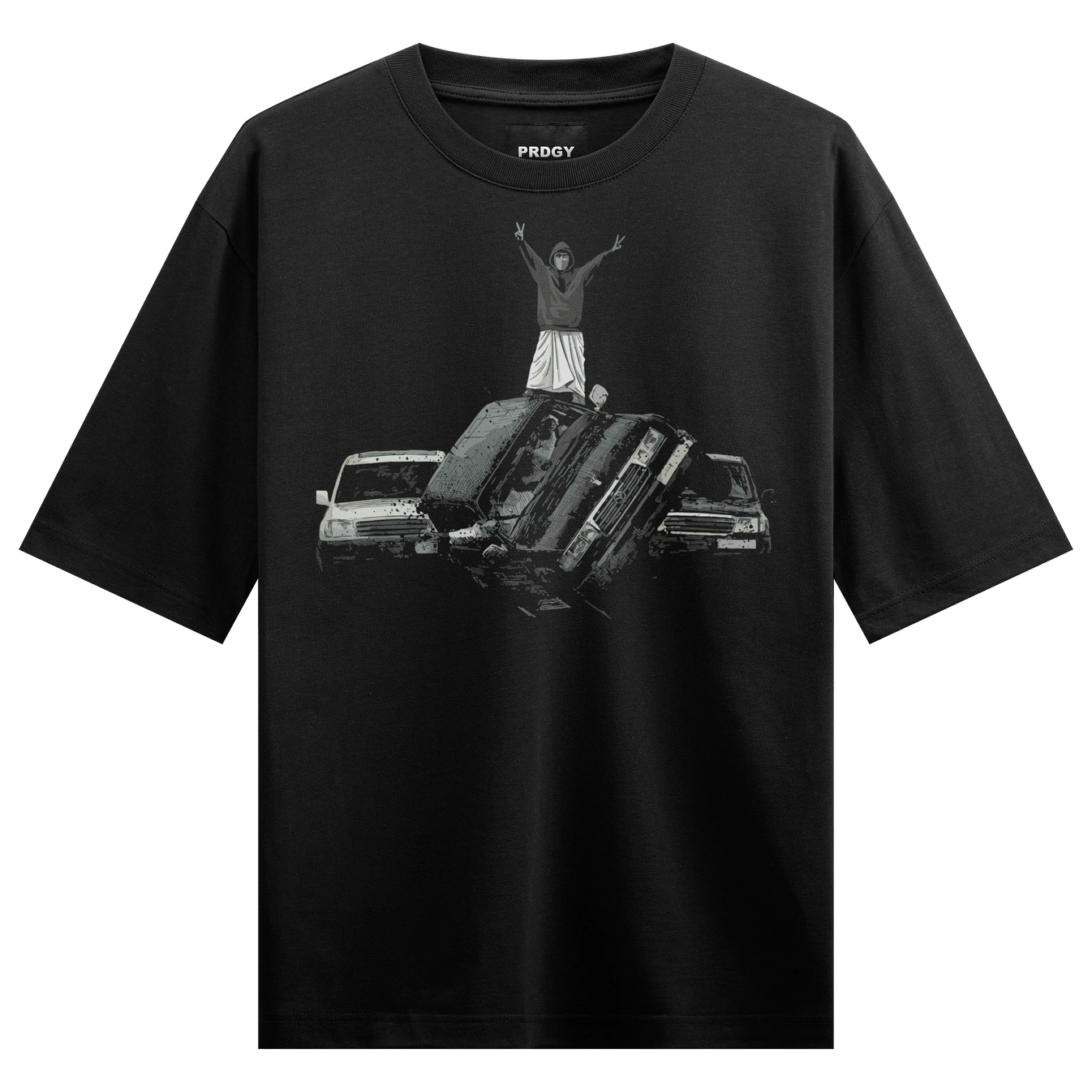 Protest artwork on PRDGY oversized t-shirt