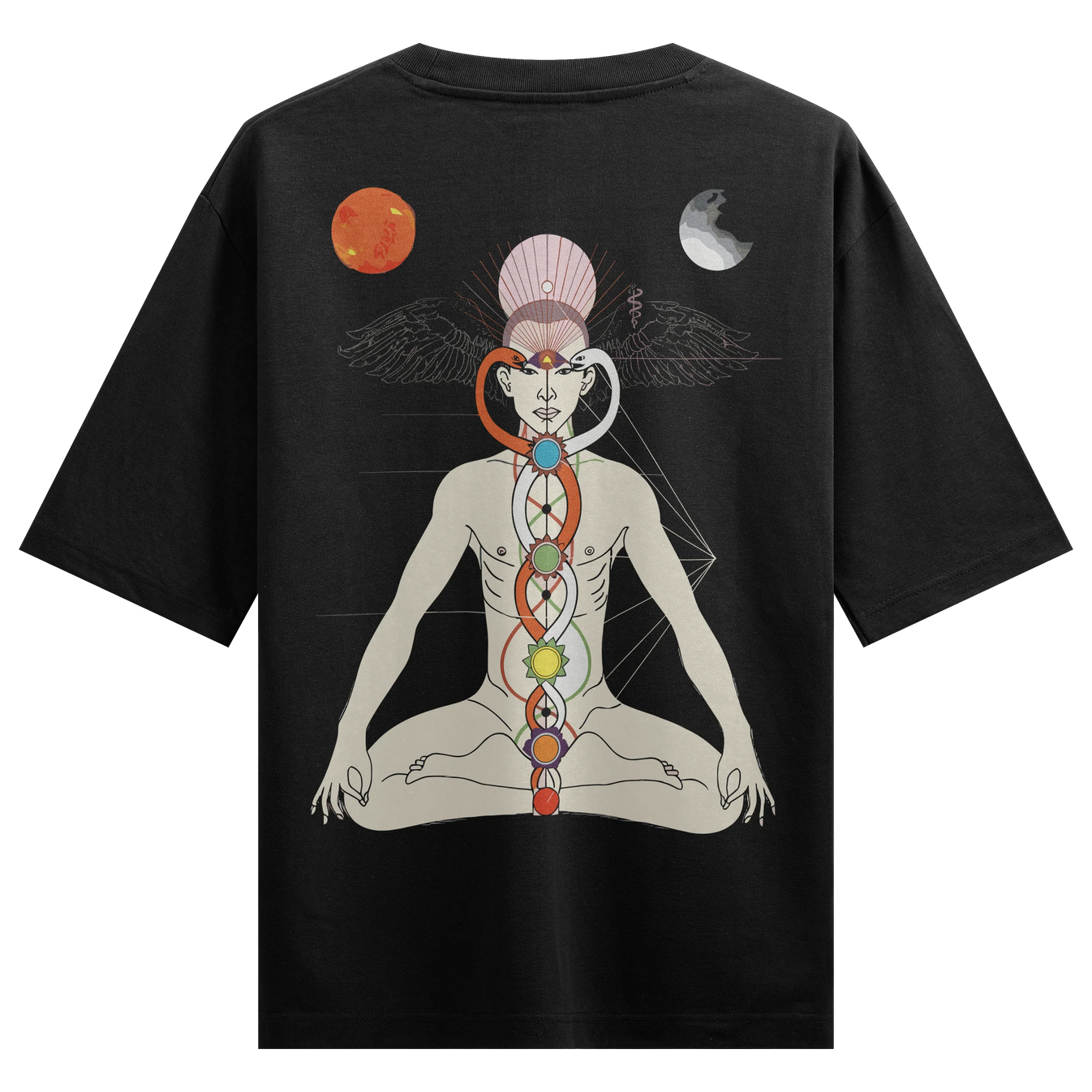 Chakra artwork on PRDGY oversized t-shirt