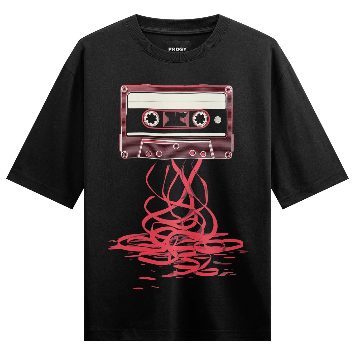 Cassette Tape artwork on PRDGY oversized t-shirt