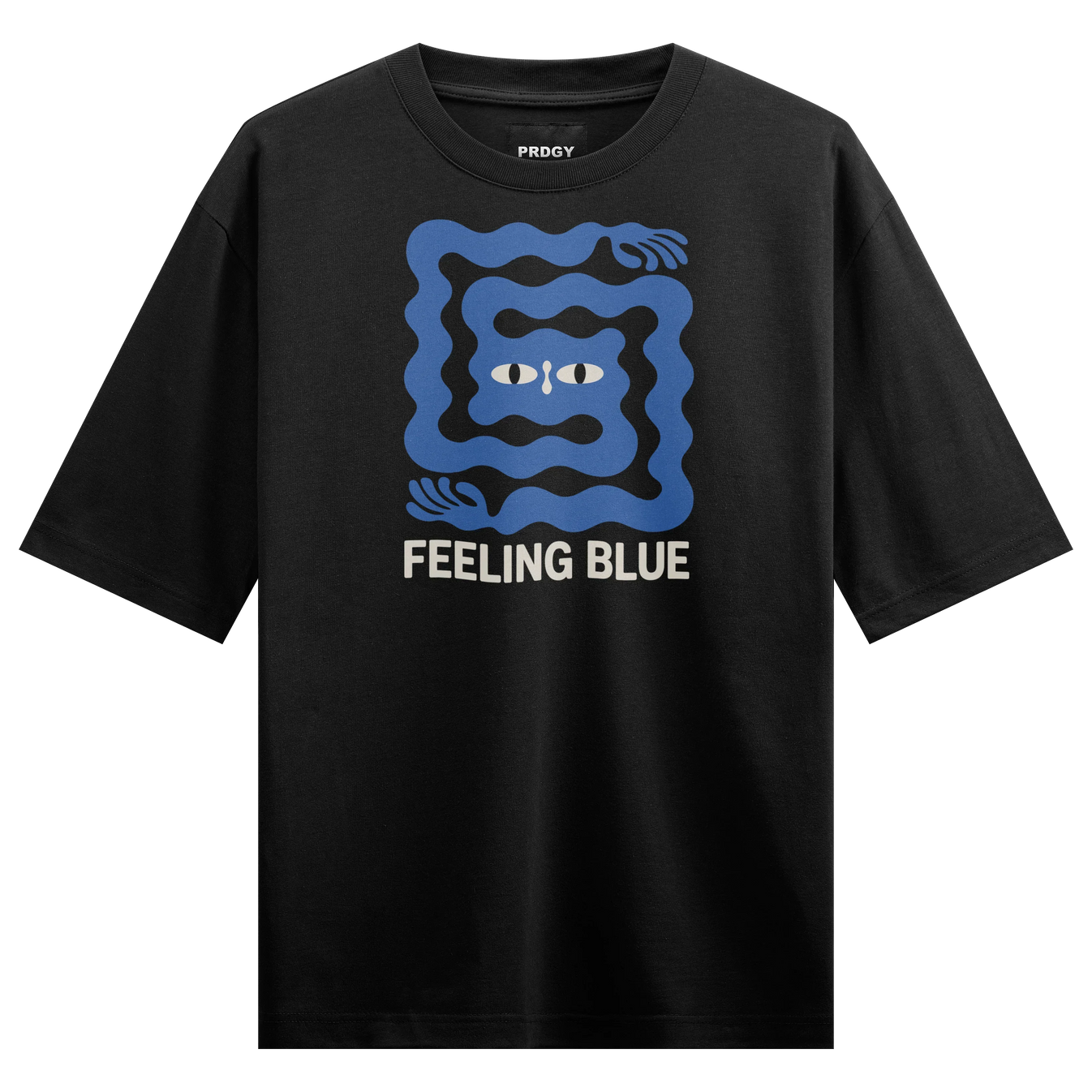 FEELING BLUE artwork on PRDGY oversized t-shirt