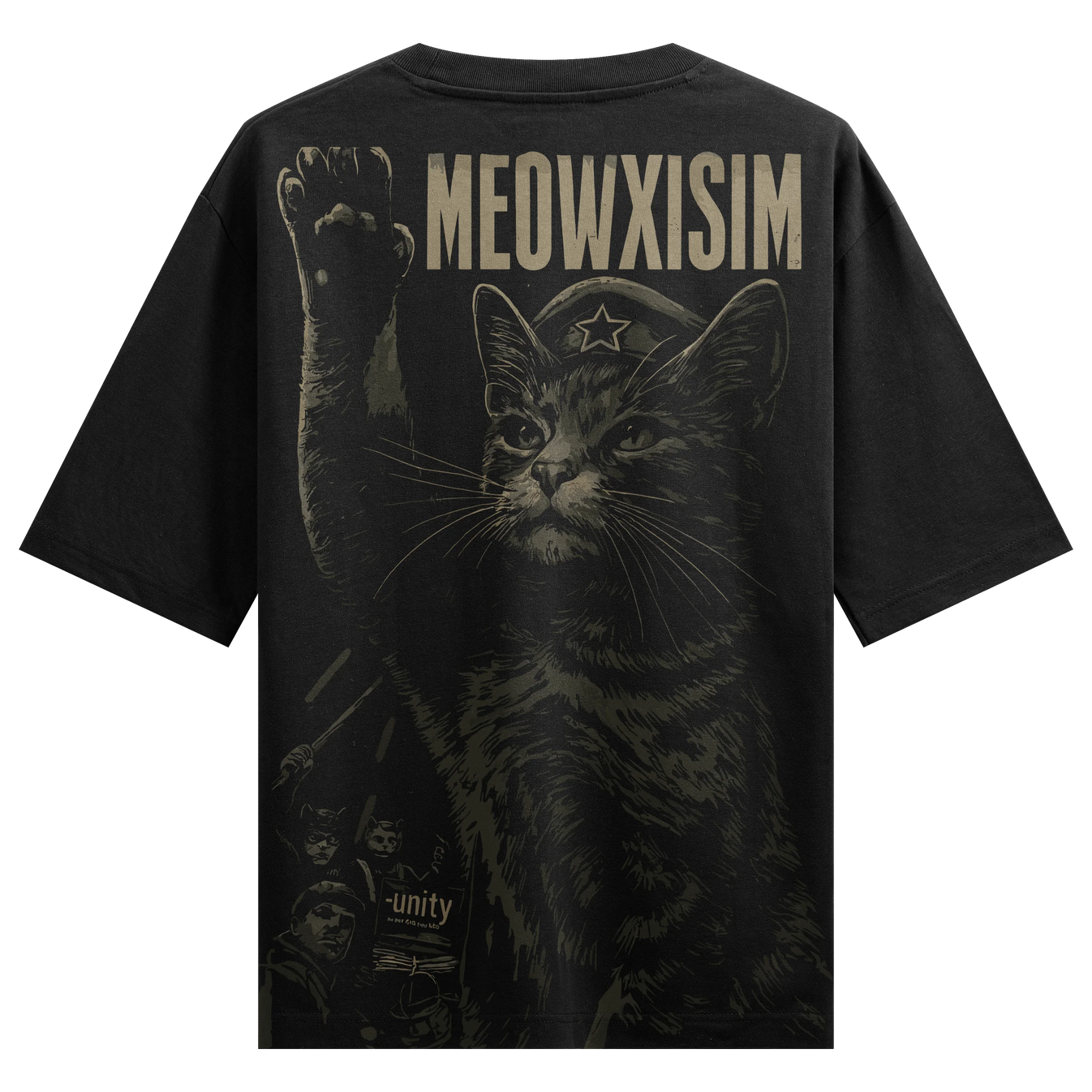 MEOWXISIM Unity By WAY OF THE CAT artwork on PRDGY oversized t-shirt