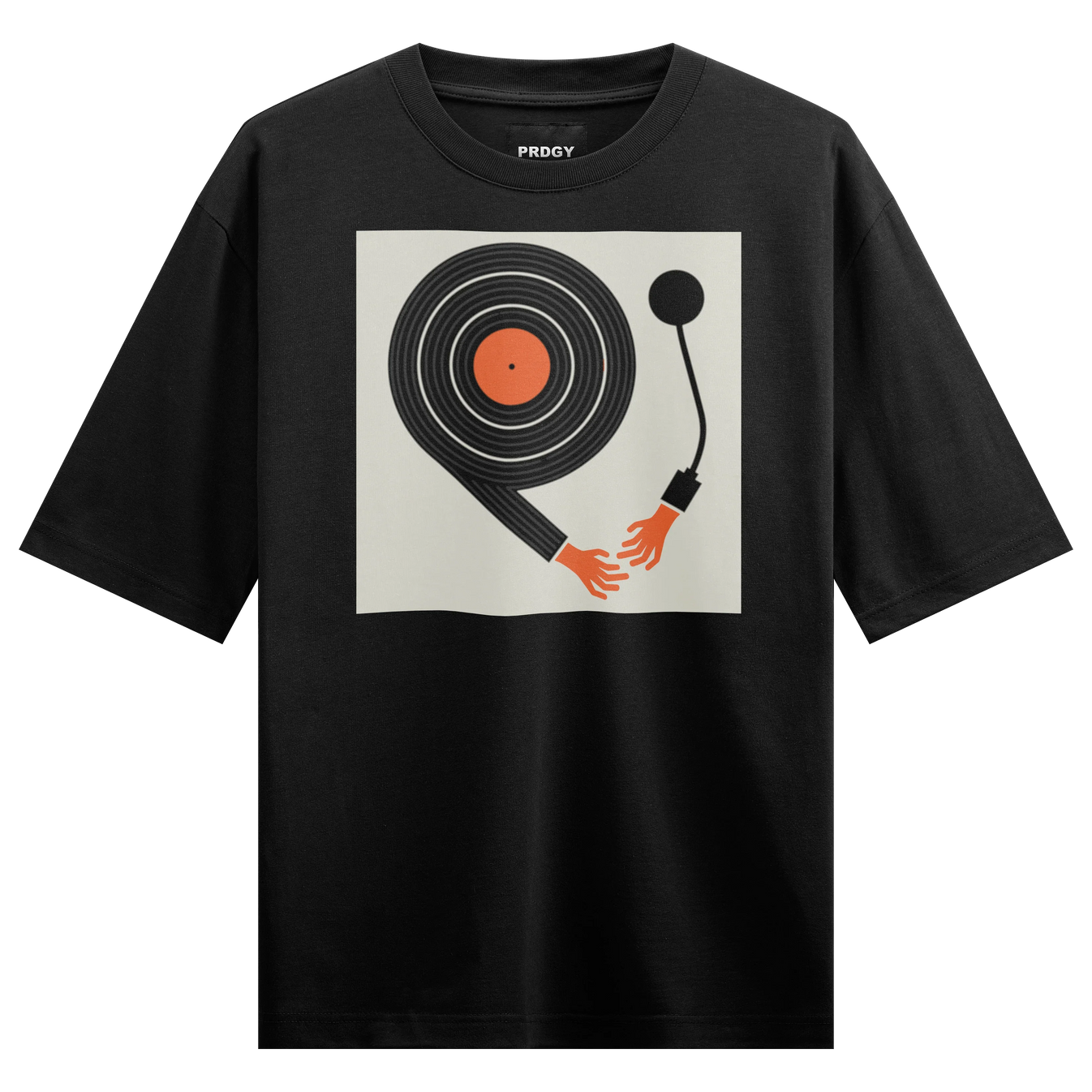 Vinyl Record artwork on PRDGY oversized t-shirt