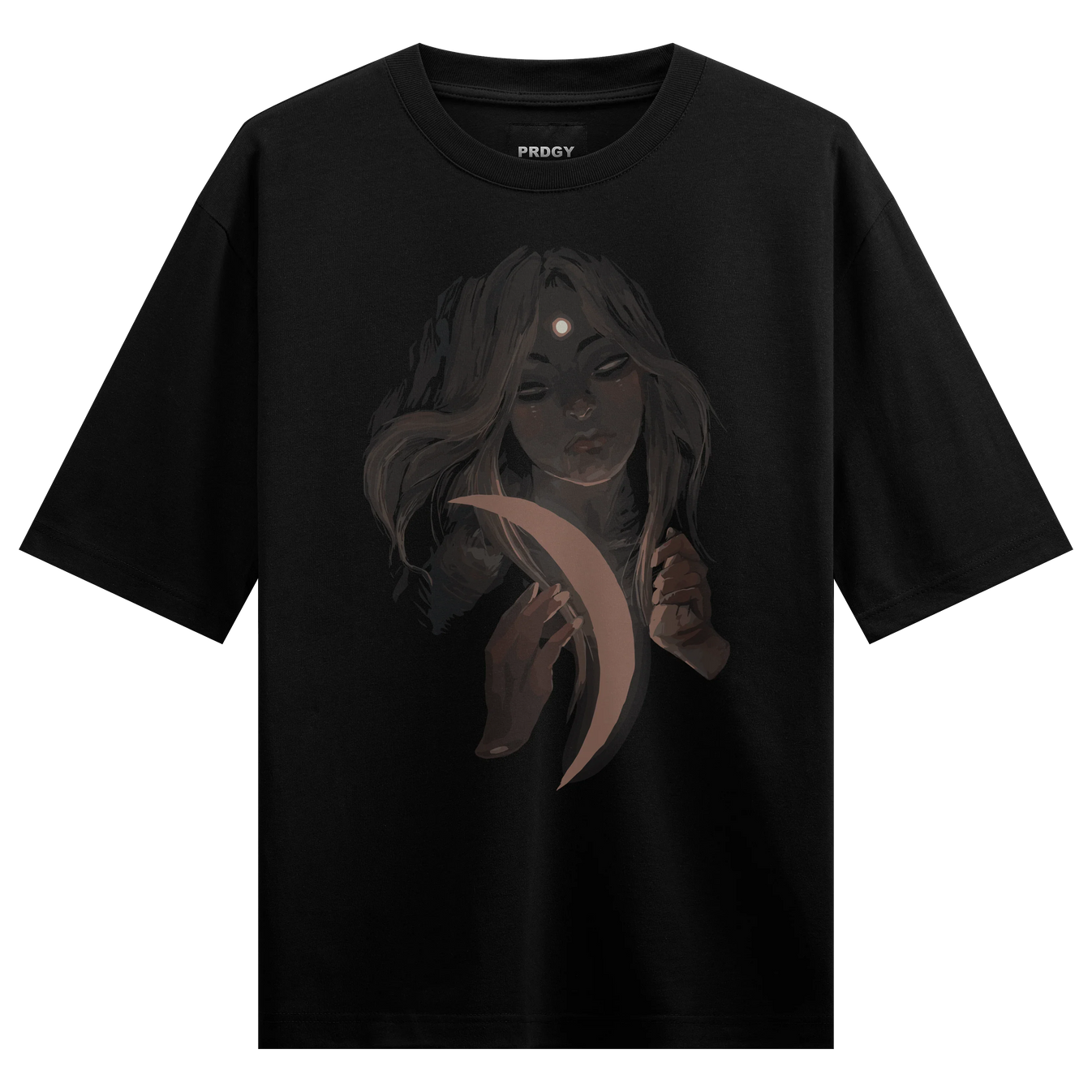 Moon Goddess artwork on PRDGY oversized t-shirt
