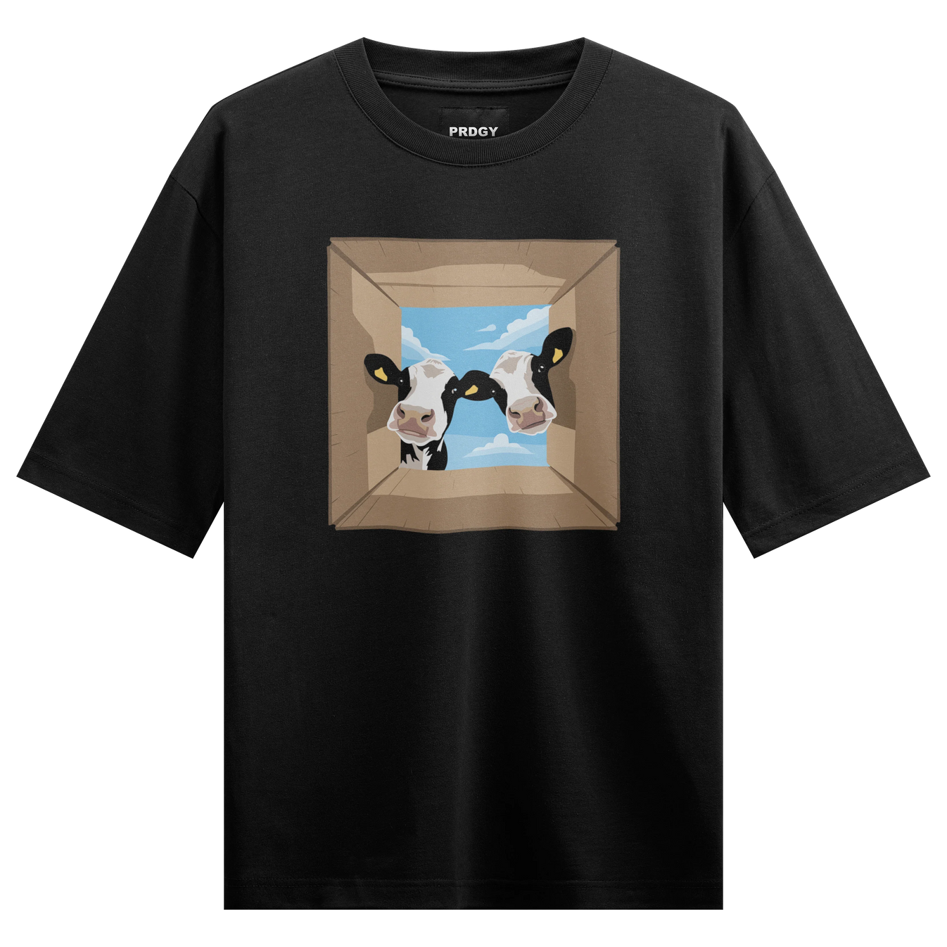 Cow artwork on PRDGY oversized t-shirt