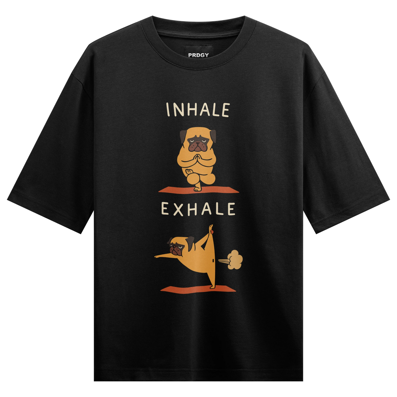 INHALE EXHALE artwork on PRDGY oversized t-shirt