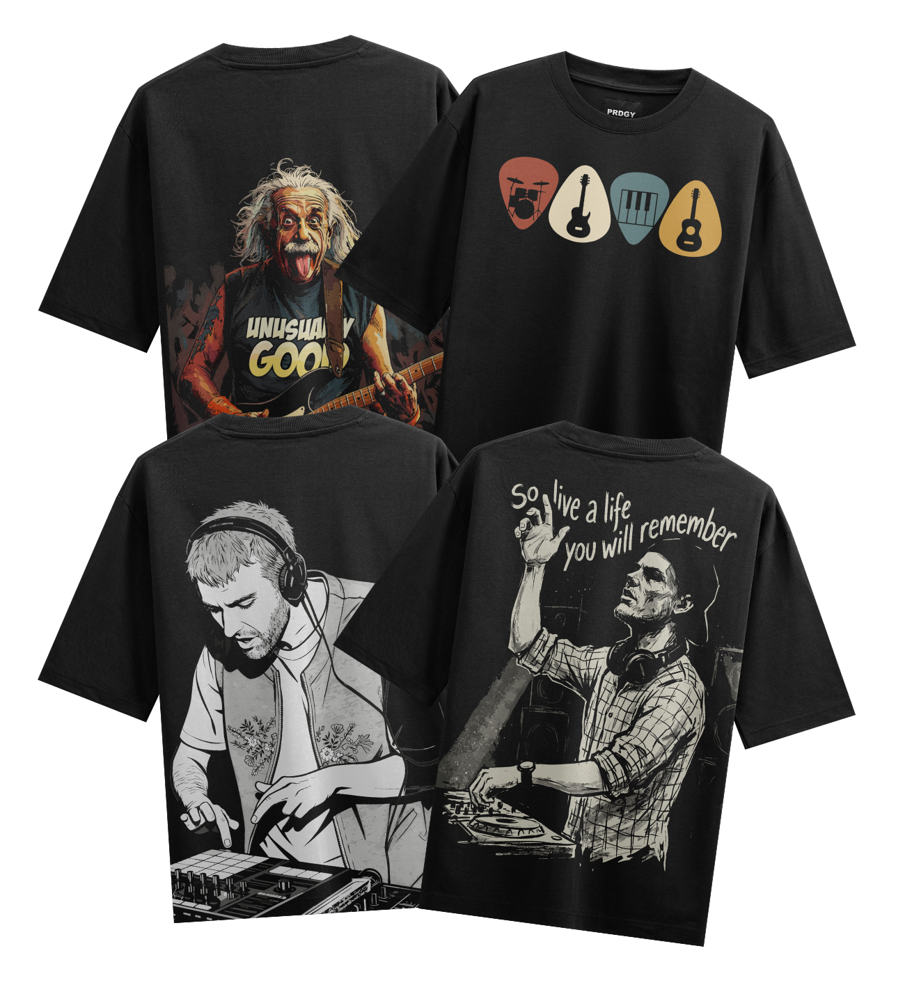 Musical Rebels Bundle T-Shirt by PRDGY — features iconic musicians and DJs, streetwear design.