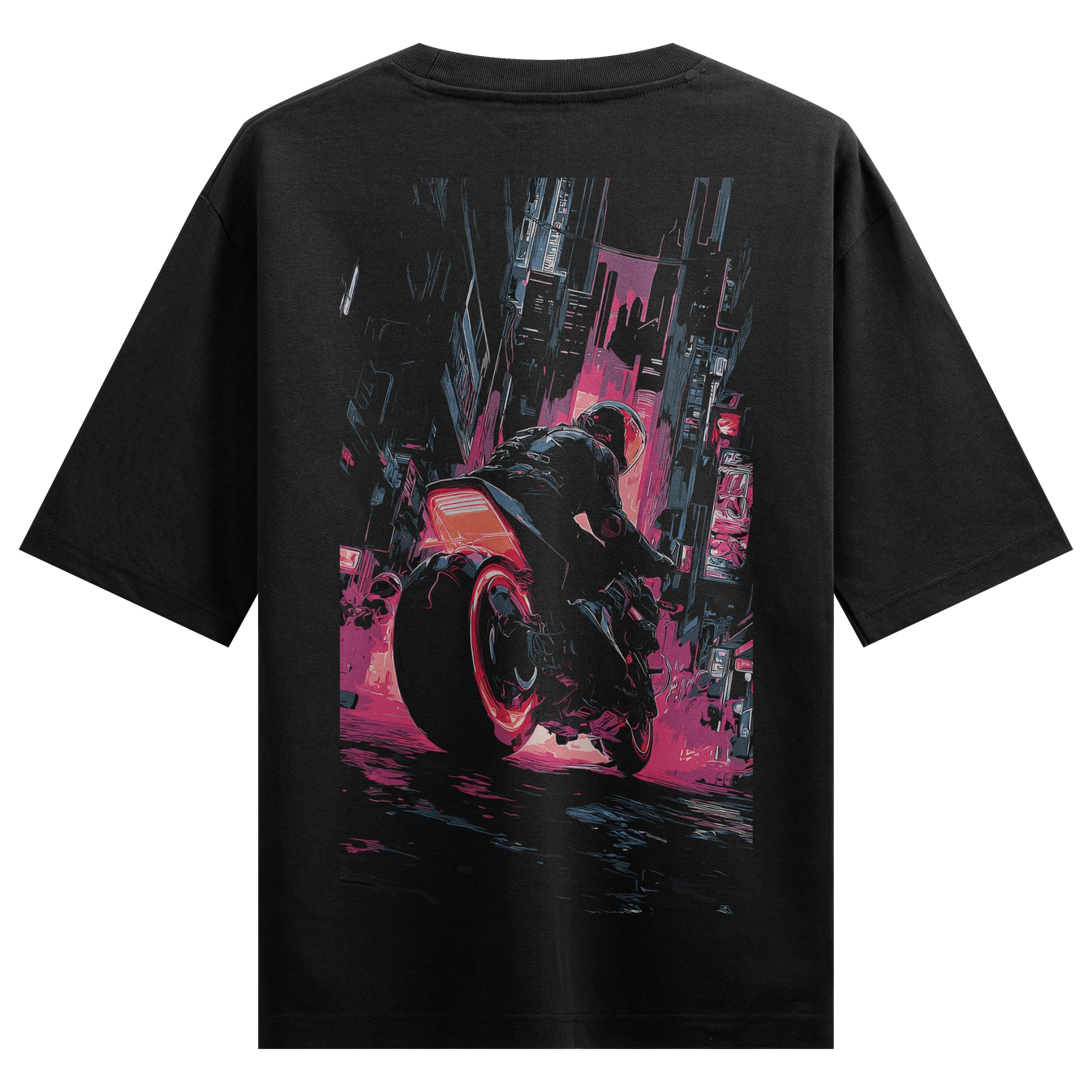 Cyberpunk Motorcycle artwork on PRDGY oversized t-shirt