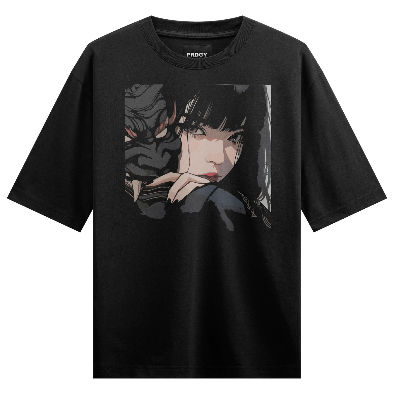 Oni Mask artwork on PRDGY oversized t-shirt