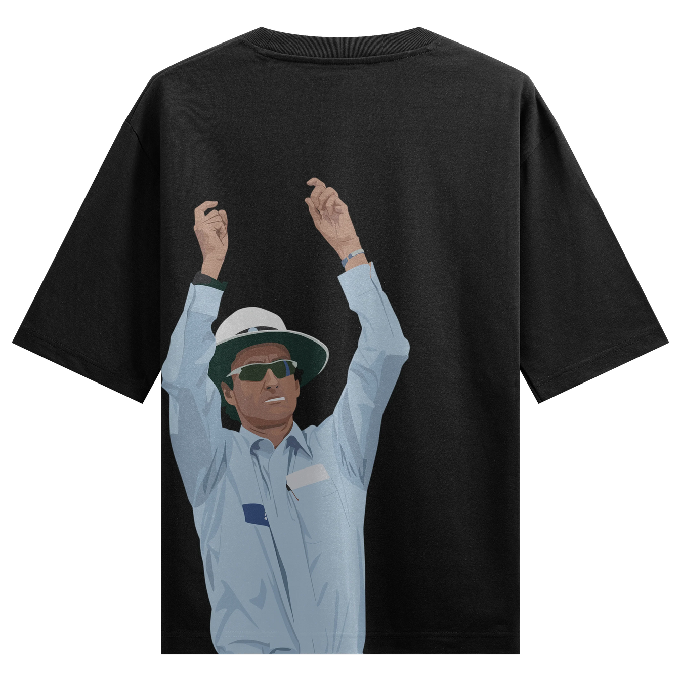 Cricket Umpire artwork on PRDGY oversized t-shirt