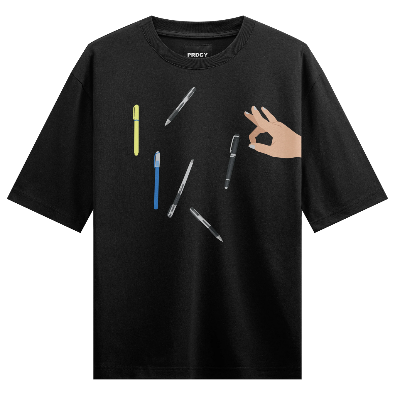 Pens artwork on PRDGY oversized t-shirt