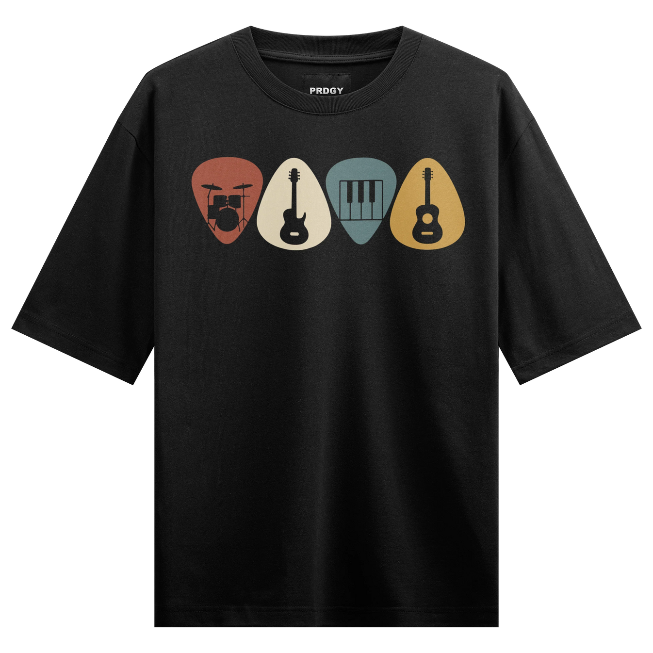 Musical Instruments artwork on PRDGY oversized t-shirt