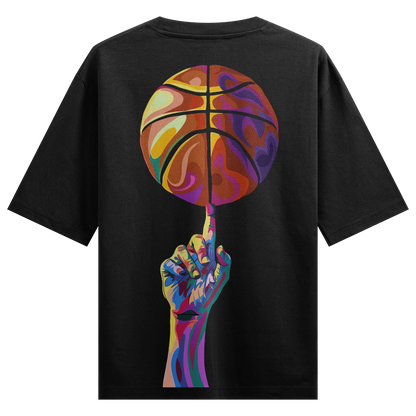Basketball artwork on PRDGY oversized t-shirt