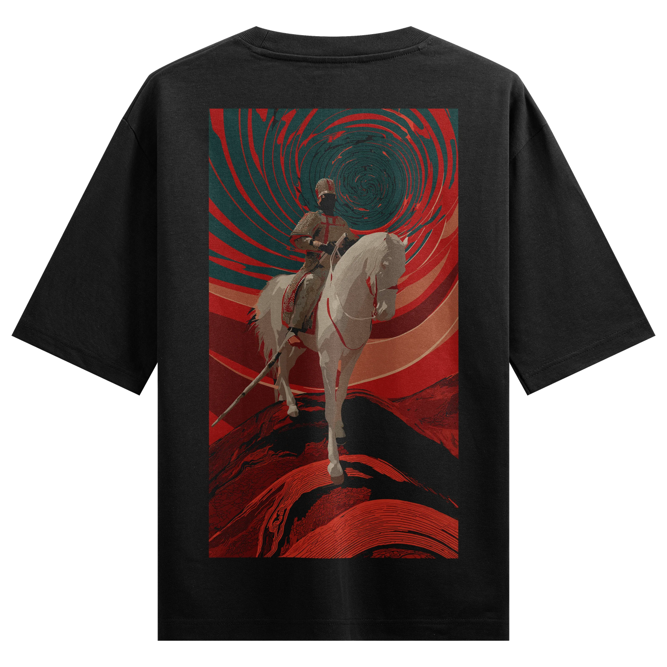 Warrior On Horseback artwork on PRDGY oversized t-shirt