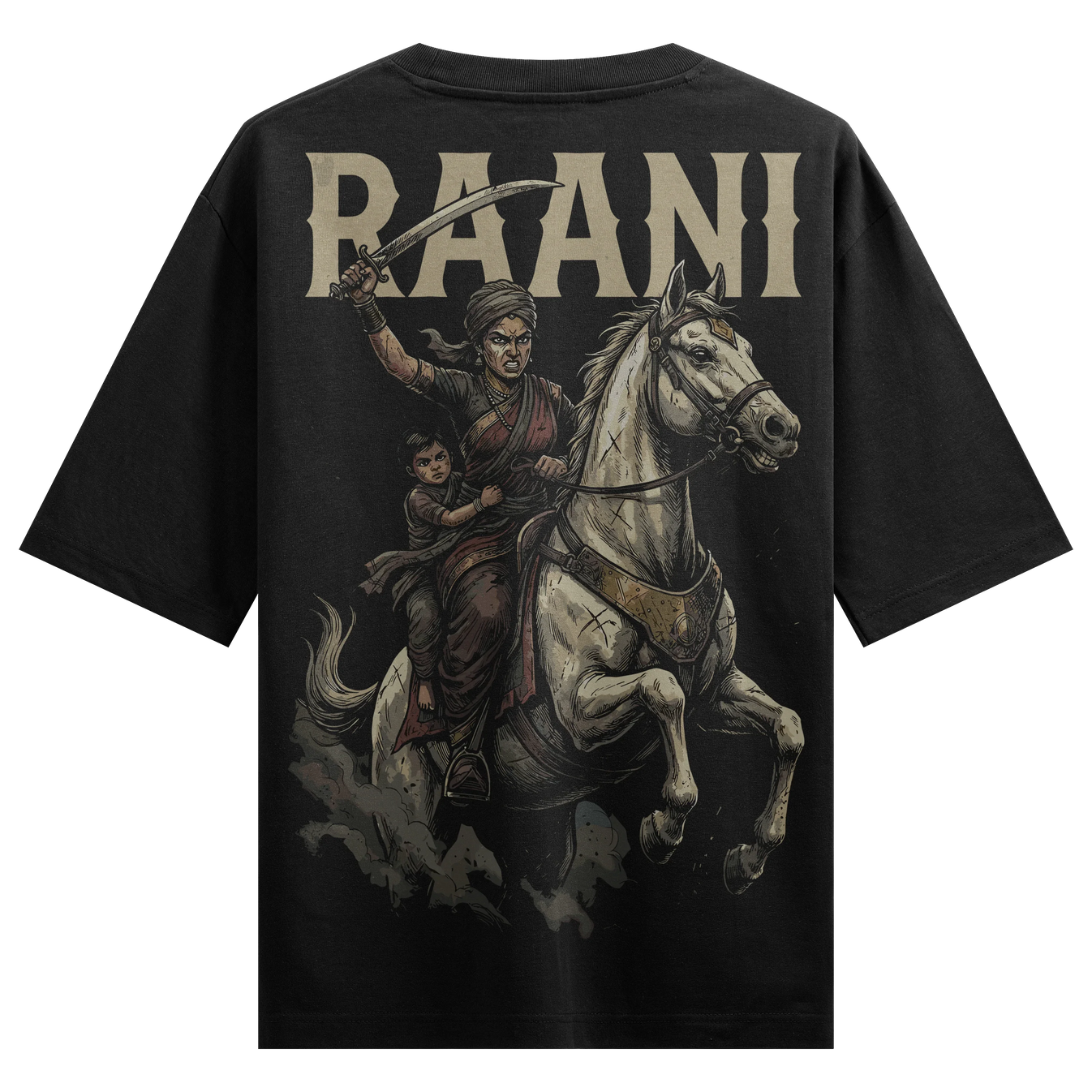 Rani Lakshmibai artwork on PRDGY oversized t-shirt
