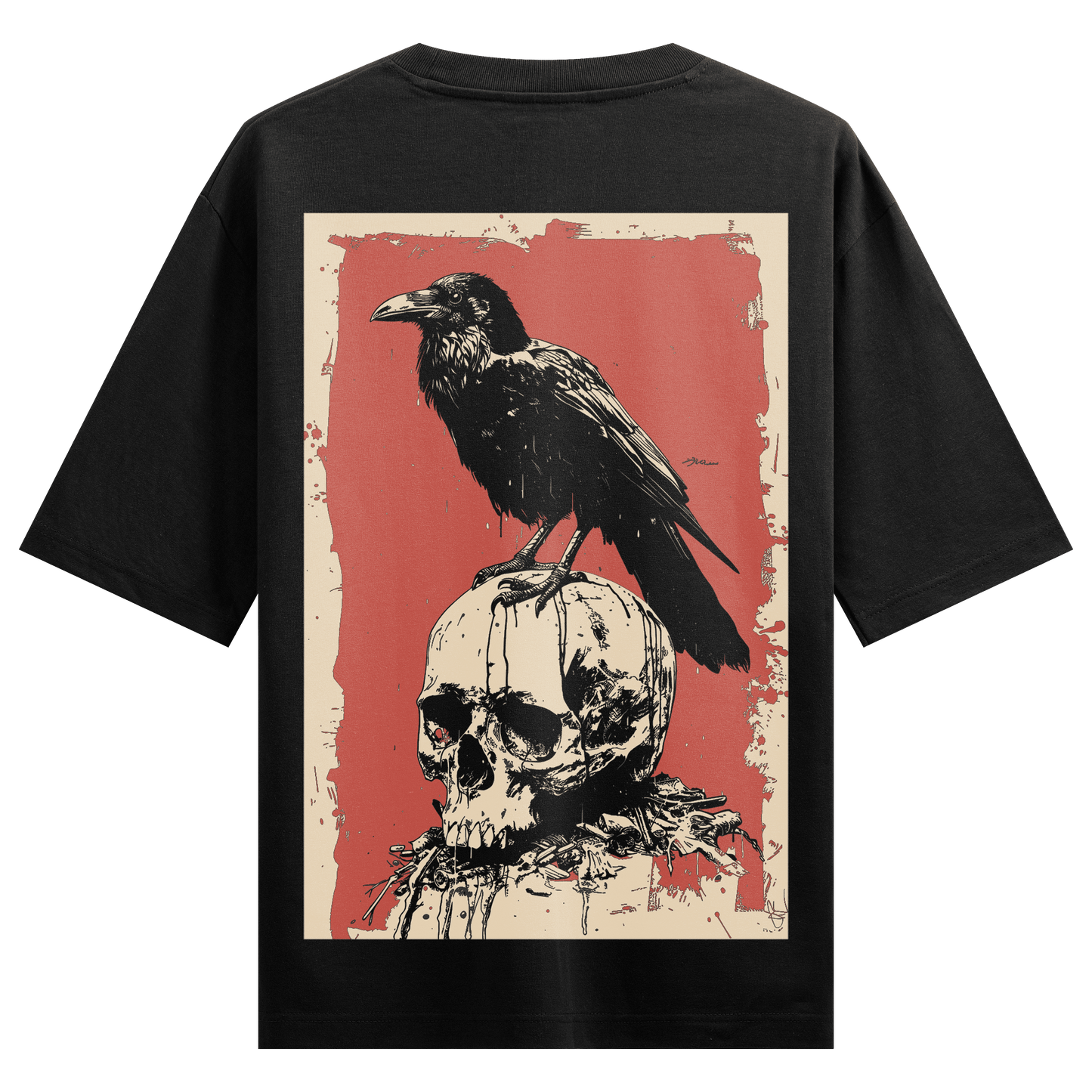 PRDGY Raven Skull Back Print Oversized T-Shirt