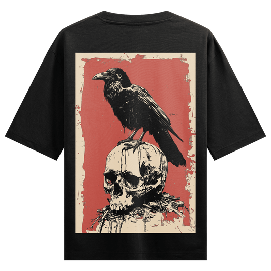 PRDGY Raven Skull Back Print Oversized T-Shirt