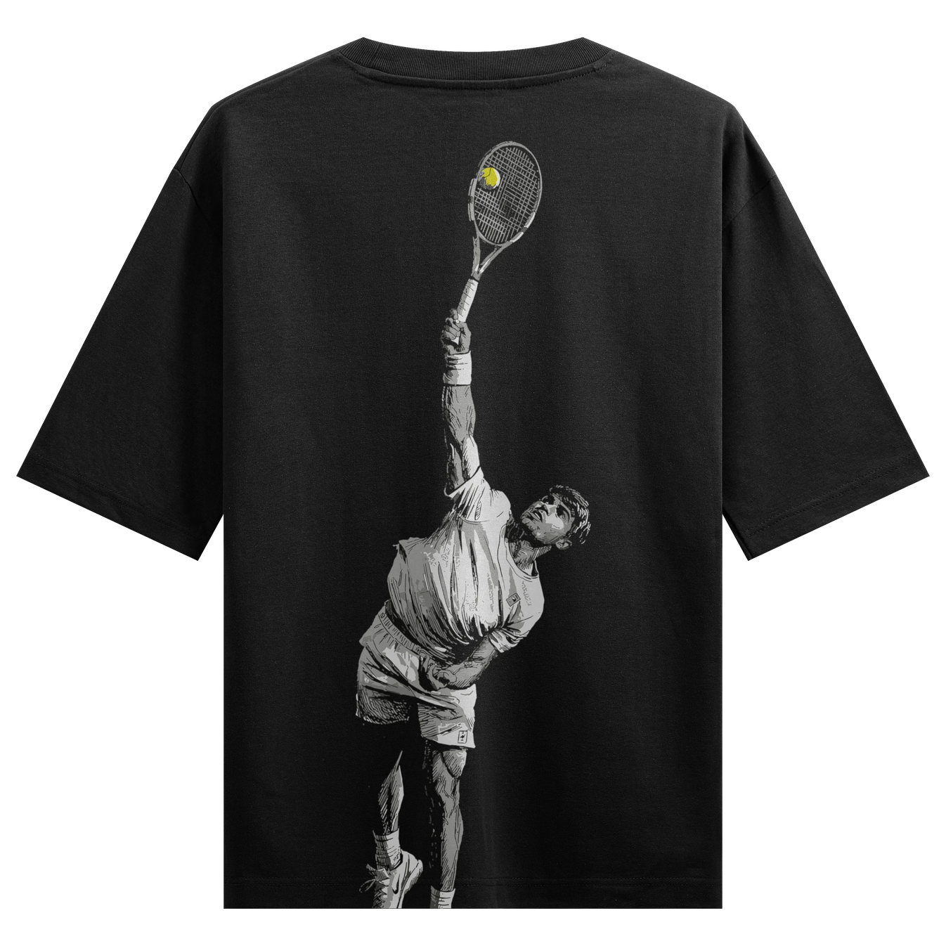 Tennis Player artwork on PRDGY oversized t-shirt