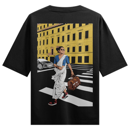 Indian Woman In Saree artwork on PRDGY oversized t-shirt