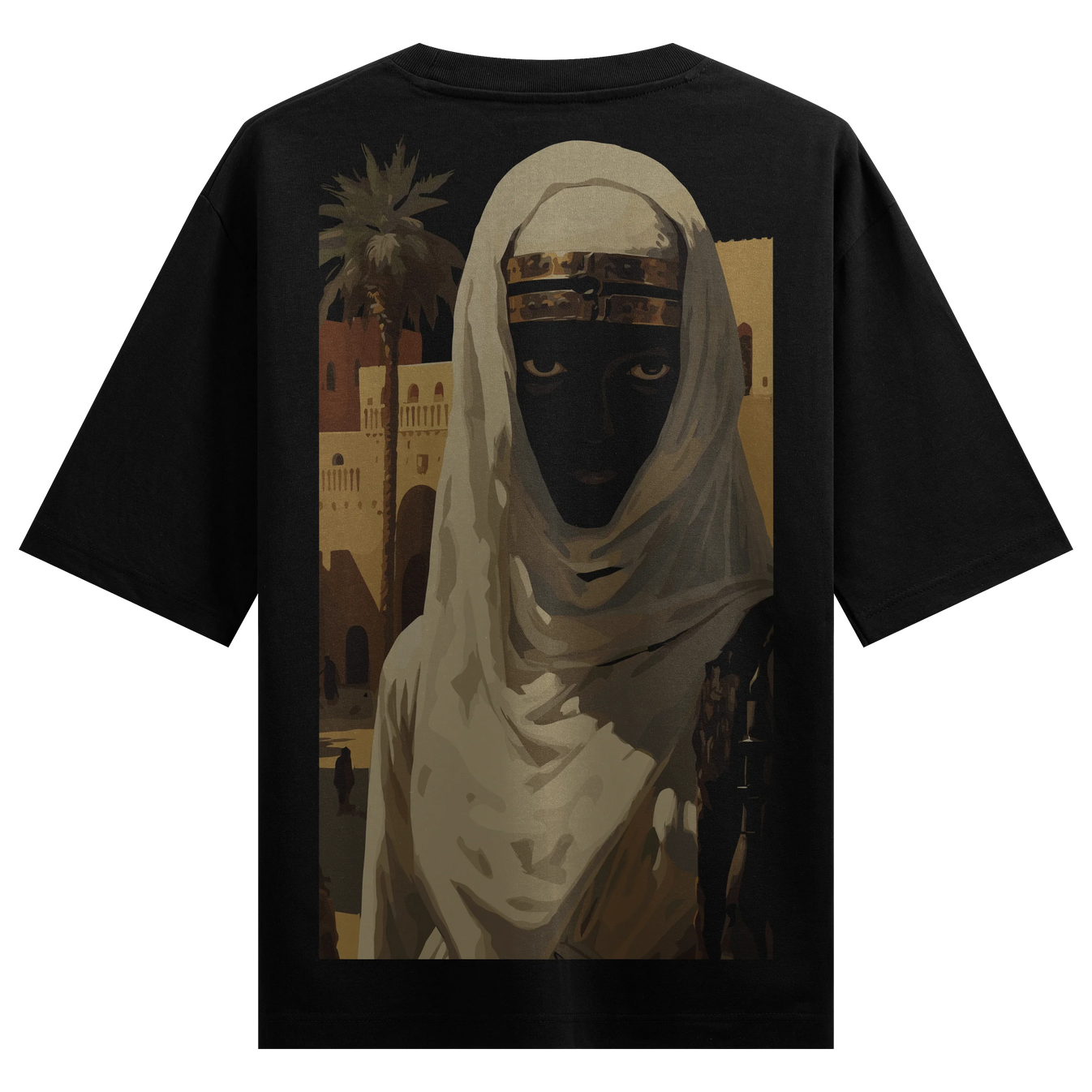 Middle Eastern Woman artwork on PRDGY oversized t-shirt