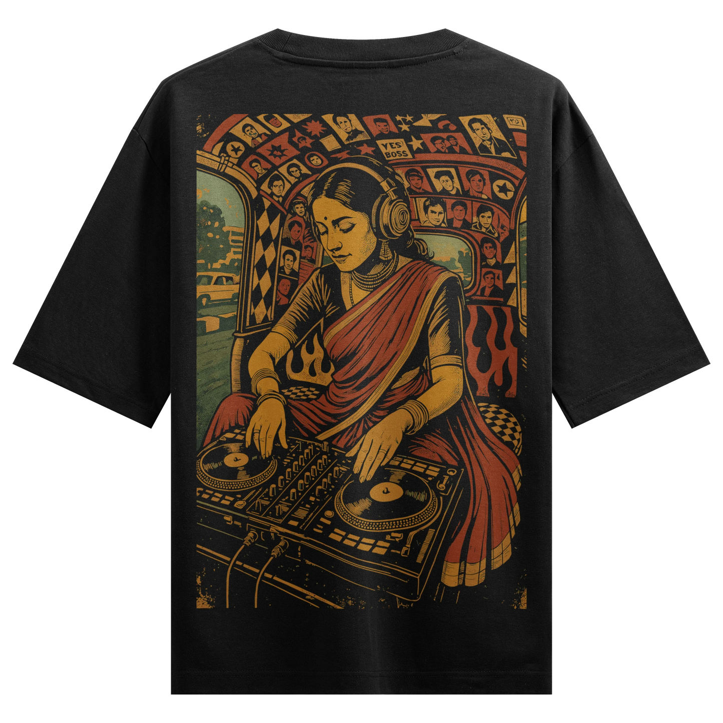 PRDGY Saree. Synth. Spin. Oversized T-shirt