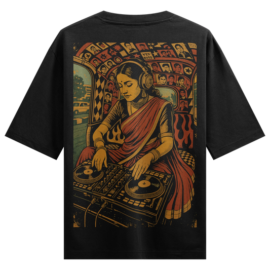 PRDGY Saree. Synth. Spin. Oversized T-shirt