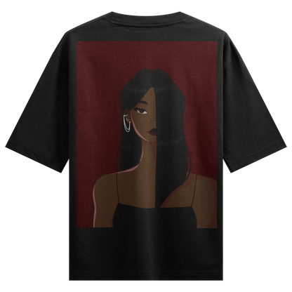Woman Portrait artwork on PRDGY oversized t-shirt