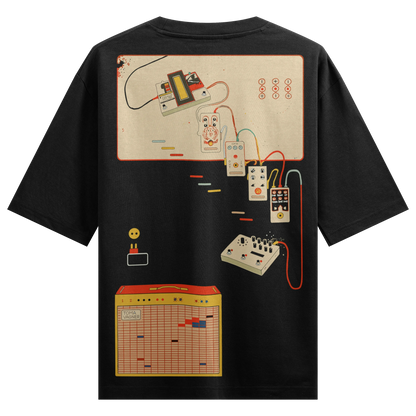Music Production Gear artwork on PRDGY oversized t-shirt