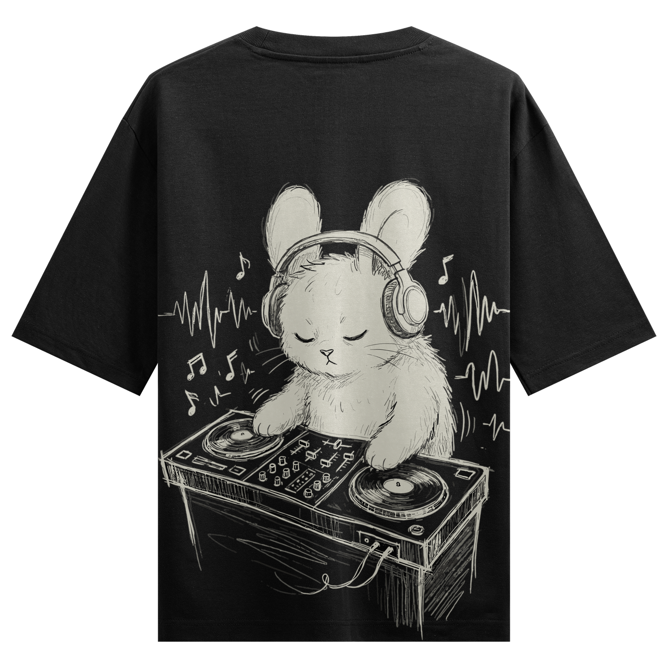 DJ Cat artwork on PRDGY oversized t-shirt