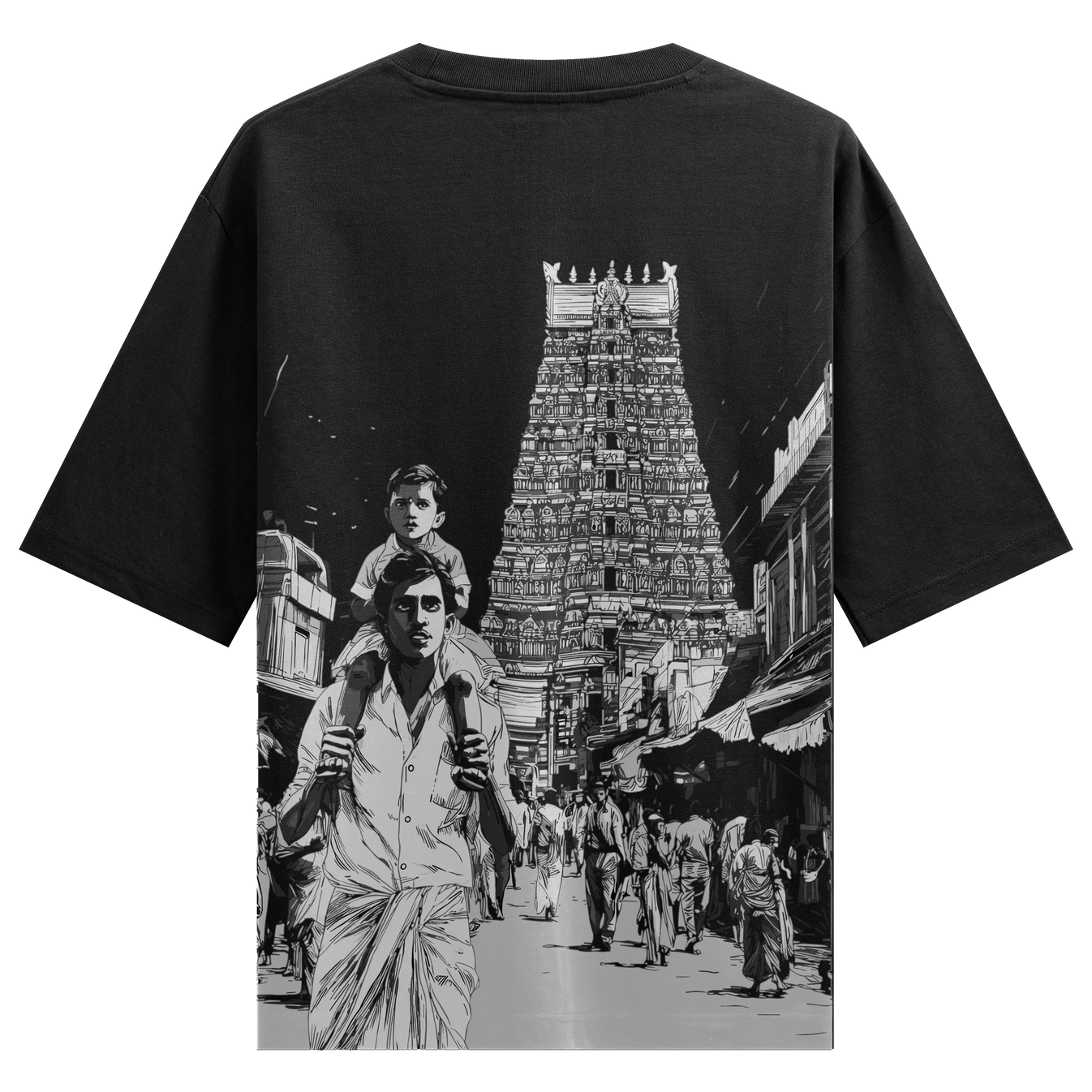 Indian Temple artwork on PRDGY oversized t-shirt