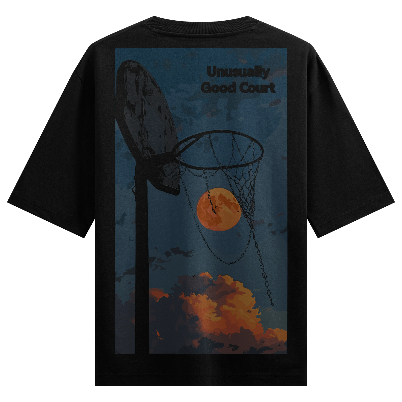Unusually Good Court artwork on PRDGY oversized t-shirt