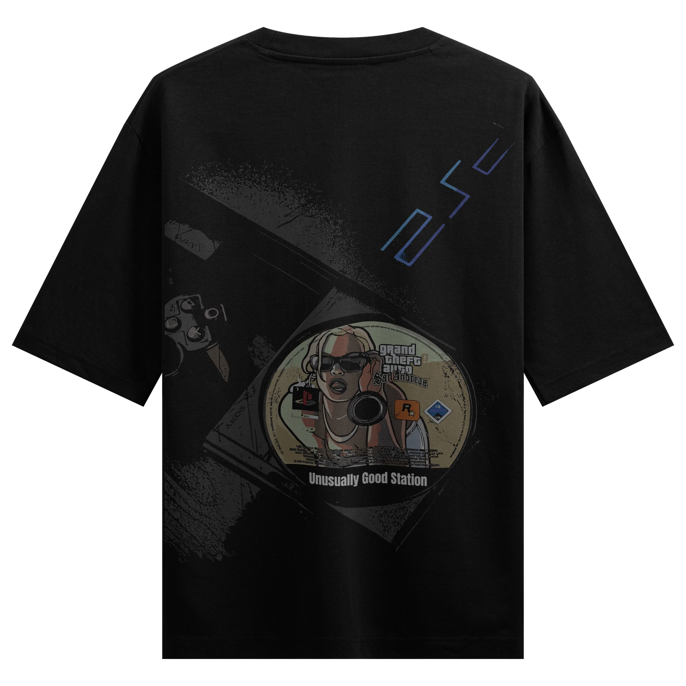 Grand Theft Auto San Andreas artwork on PRDGY oversized t-shirt