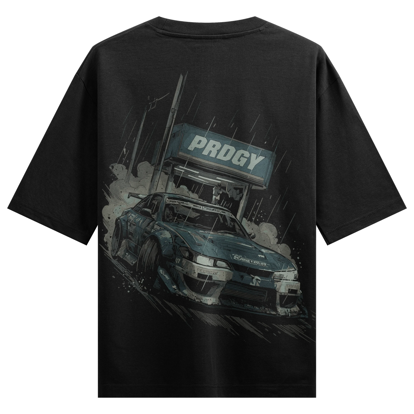 Drifting Car artwork on PRDGY oversized t-shirt