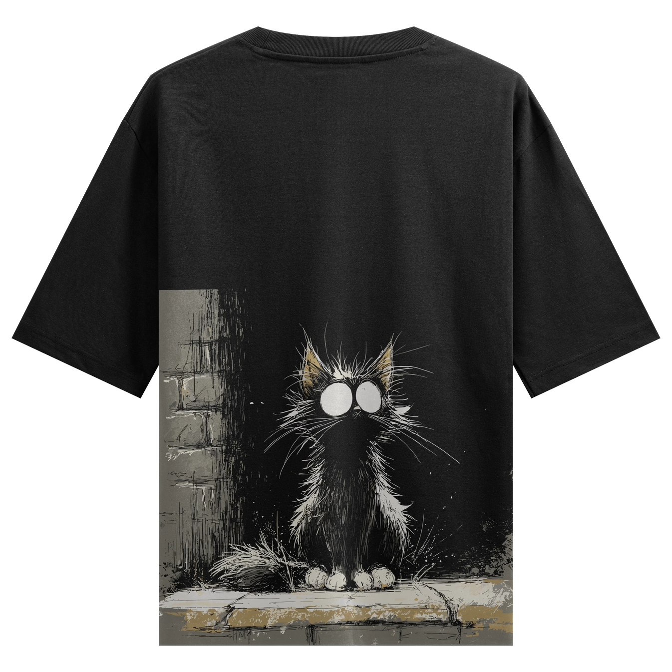 Cat artwork on PRDGY oversized t-shirt