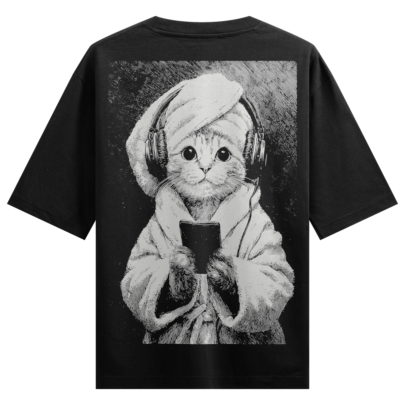 Funny Cat artwork on PRDGY oversized t-shirt