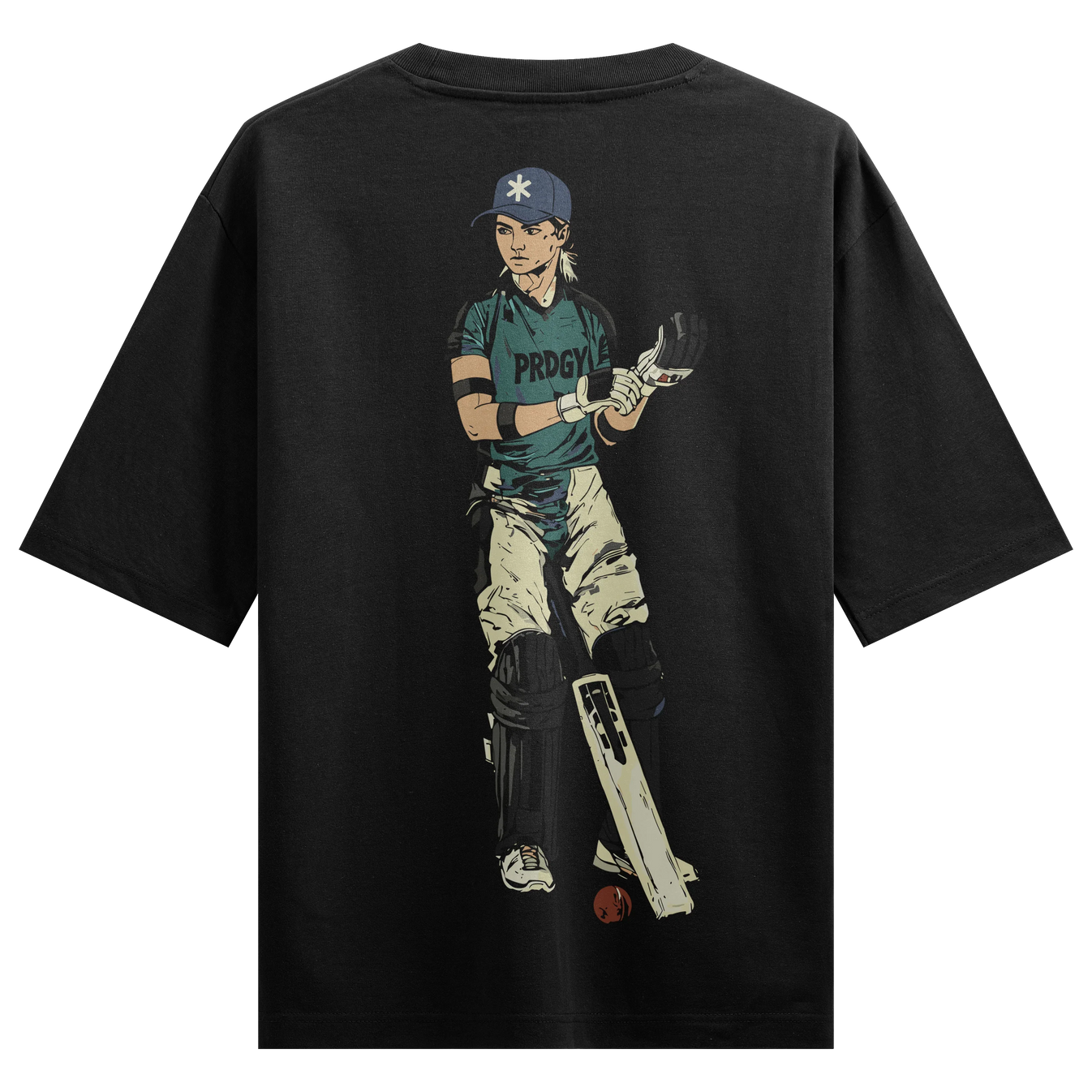 Cricket Player artwork on PRDGY oversized t-shirt