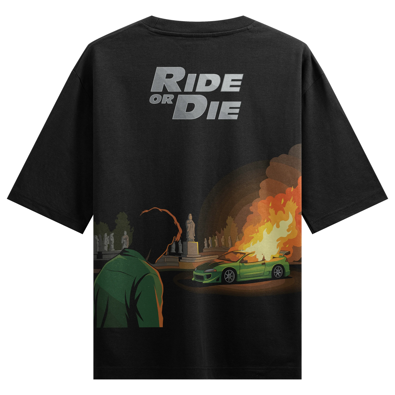 RIDE OR DIE artwork on PRDGY oversized t-shirt