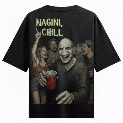 NAGINI CHILL artwork on PRDGY oversized t-shirt