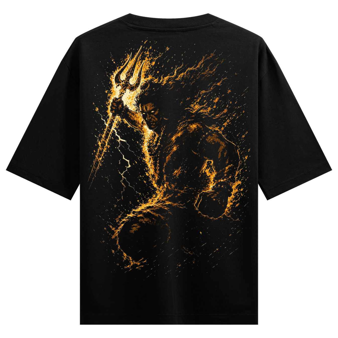 Divine Fury T-Shirt by PRDGY — Lord Shiva with trident in flames, mahadev design.