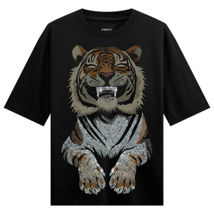Dripping But Dangerous Oversized T-Shirt by PRDGY — Cutie tiger graphic with bold metallic design, streetwear design.