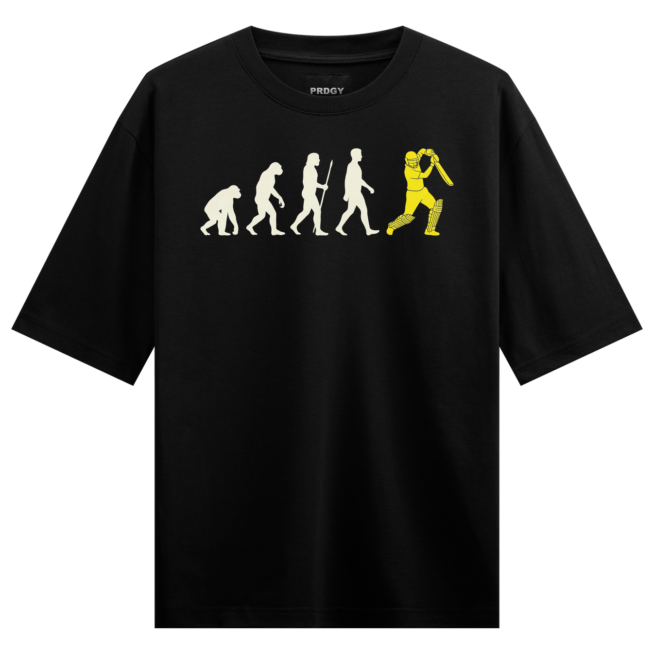 Evolution Gold Oversized T-Shirt by PRDGY — cricket evolution graphic design, cricket design