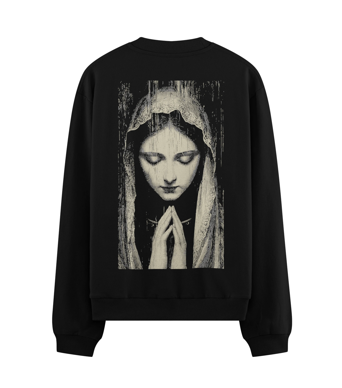 Virgin Mary artwork on PRDGY sweatshirt