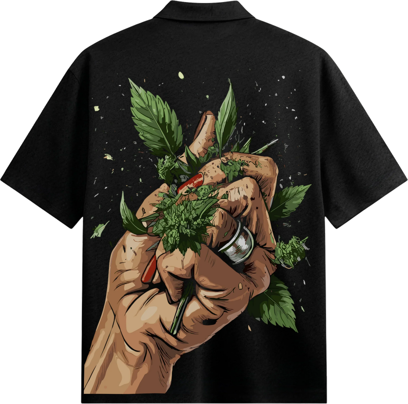 Cannabis artwork on PRDGY oversized t-shirt