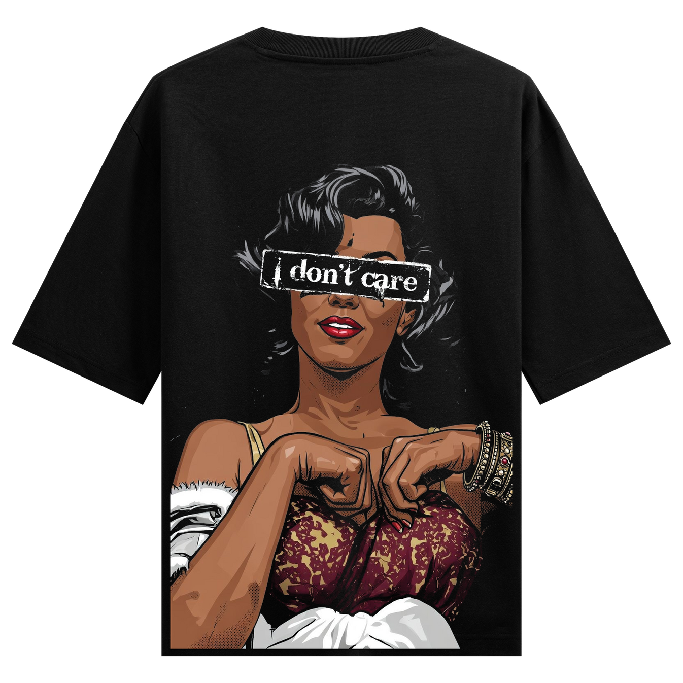 IDC Oversized T-Shirt by PRDGY — bold pop art portrait of a confident woman with text overlay, attitude design