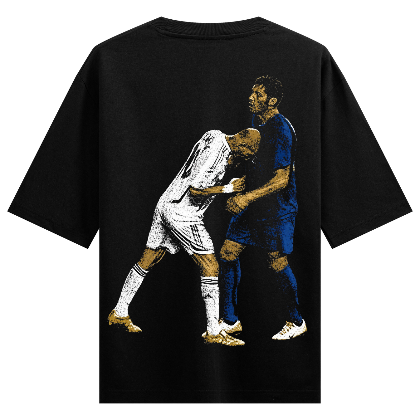 Maatha Kharaaab T-Shirt by PRDGY — stylized graphic of iconic football players in confrontation, streetwear design.