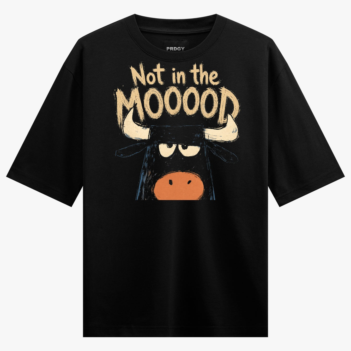 Not in mood T-Shirt by PRDGY — grumpy bull character illustration, humorous design