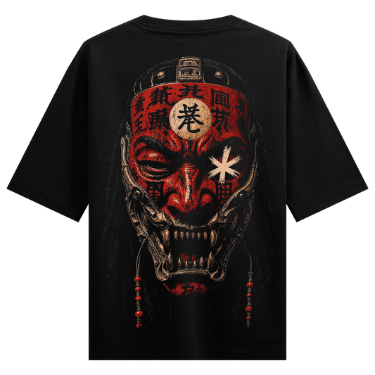 Oni Mask T-Shirt by PRDGY — intricate oni mask artwork, japanese art design